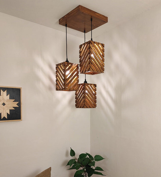 Buy Hanging Lights - Oblique Cluster Hanging Light | Wooden Pendant Lamp by Symplify on IKIRU online store