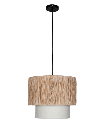 Buy Hanging Lights - Rafia14 Inch Wide Double Drum Pendant Light - by Fos Lighting on IKIRU online store