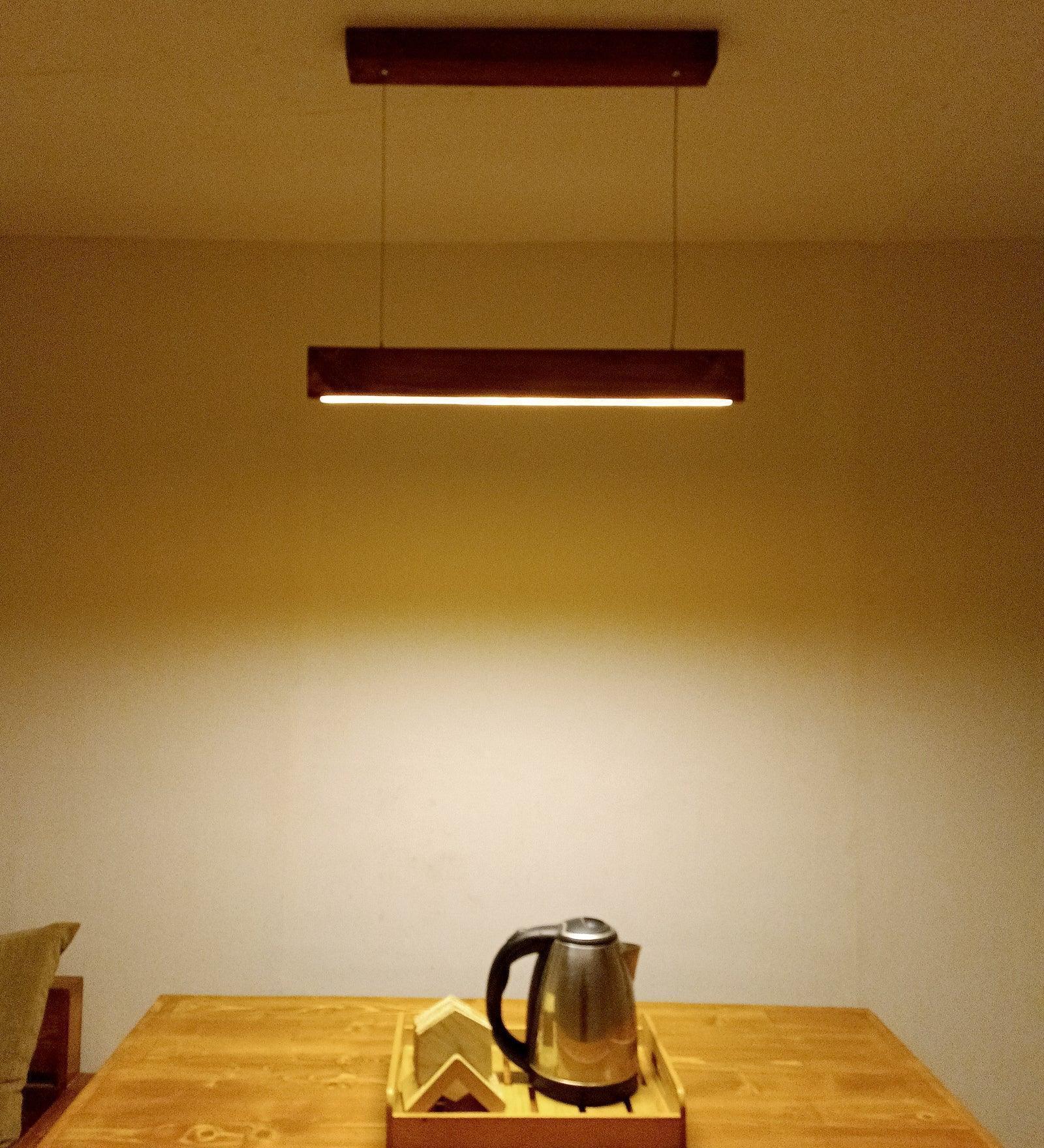 Slimline Brown Wooden Led Hanging Lamp | Pendant Light for Living Room