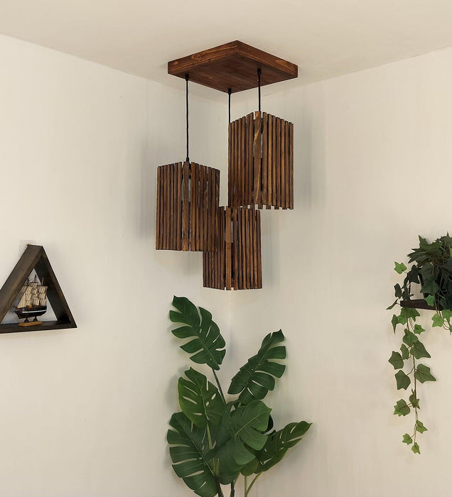 Buy Hanging Lights - Trikona Cluster Hanging Light | Wooden Pendant Lamps by Symplify on IKIRU online store