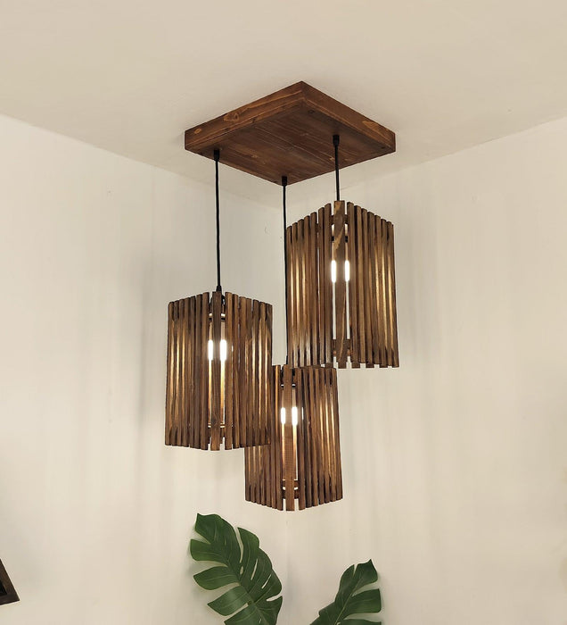 Buy Hanging Lights - Trikona Cluster Hanging Light | Wooden Pendant Lamps by Symplify on IKIRU online store