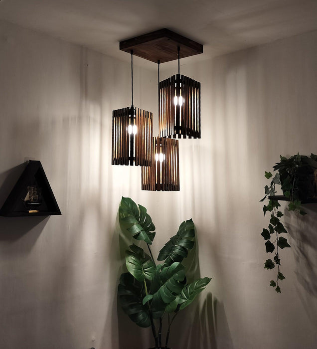 Buy Hanging Lights - Trikona Cluster Hanging Light | Wooden Pendant Lamps by Symplify on IKIRU online store