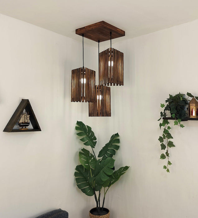 Buy Hanging Lights - Trikona Cluster Hanging Light | Wooden Pendant Lamps by Symplify on IKIRU online store