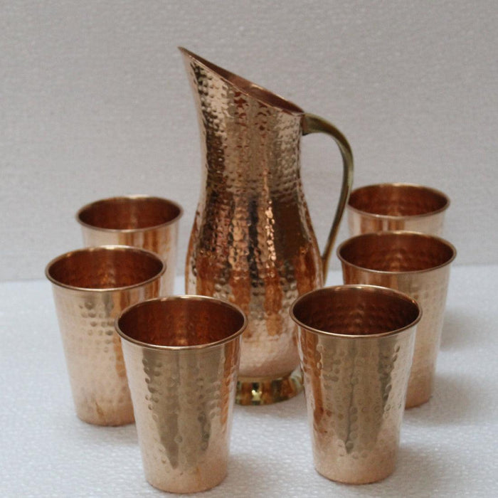 Buy Jugs - Pure Copper Hammered Jug With 6 Glasses | Festival Gifting Set by Indian Bartan on IKIRU online store