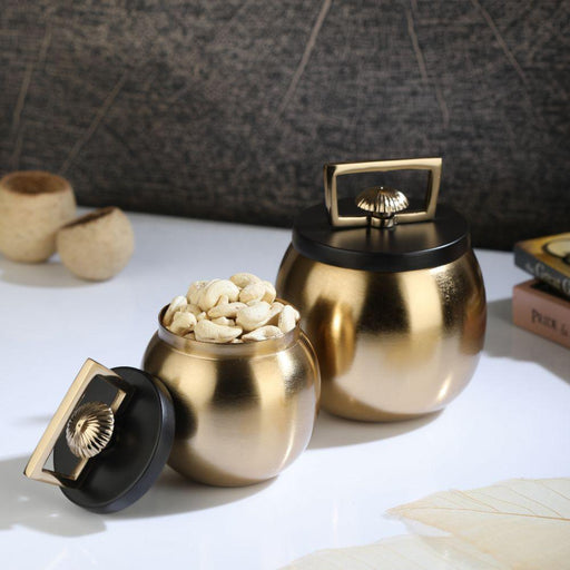 Buy Kitchen Container - Darius Gold & Black Storage Box With Lid | Container Jar For Kitchen & Dining Table by De Maison Decor on IKIRU online store