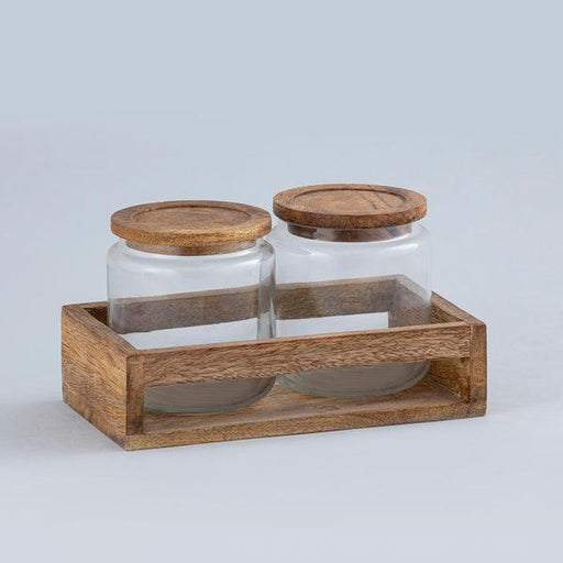 Buy Kitchen Container - Natural Wood & Glass Canister Set | Food Storage Container For Kitchen by Indecrafts on IKIRU online store