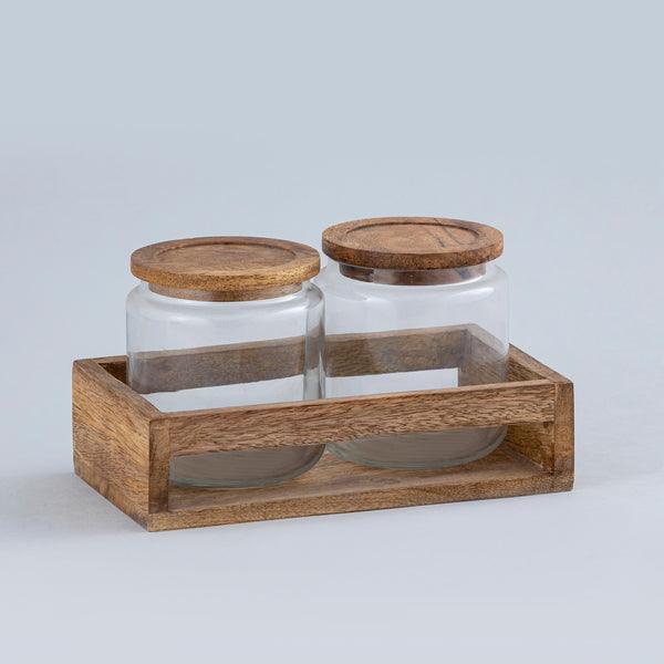 Buy Kitchen Container - Natural Wood & Glass Canister Set | Food Storage Container For Kitchen by Indecrafts on IKIRU online store