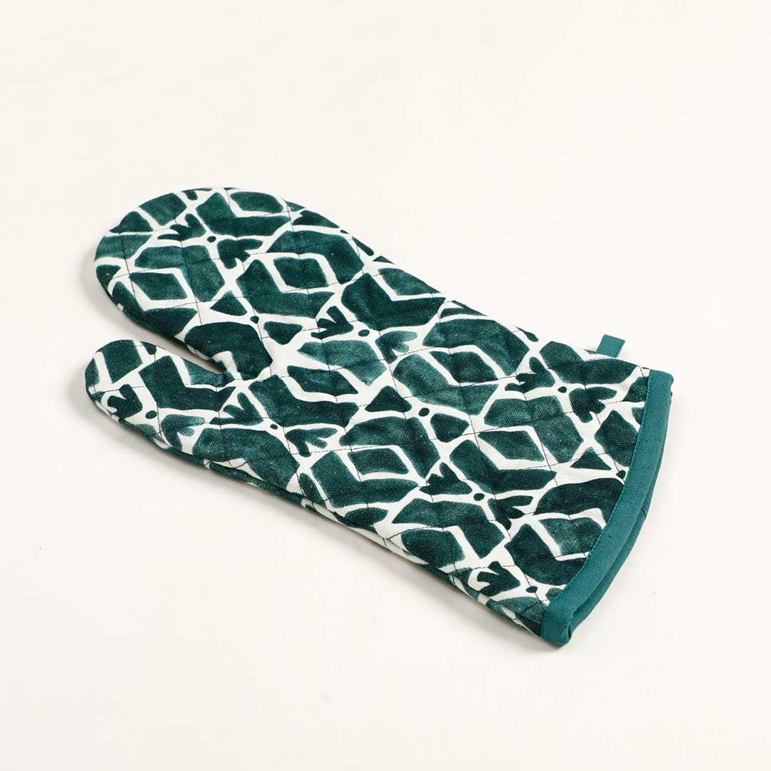 Buy Kitchen Gloves - Geo Teal Blue & White Mitten | Stylish Cotton Oven Glove For Kitchen by Home4U on IKIRU online store