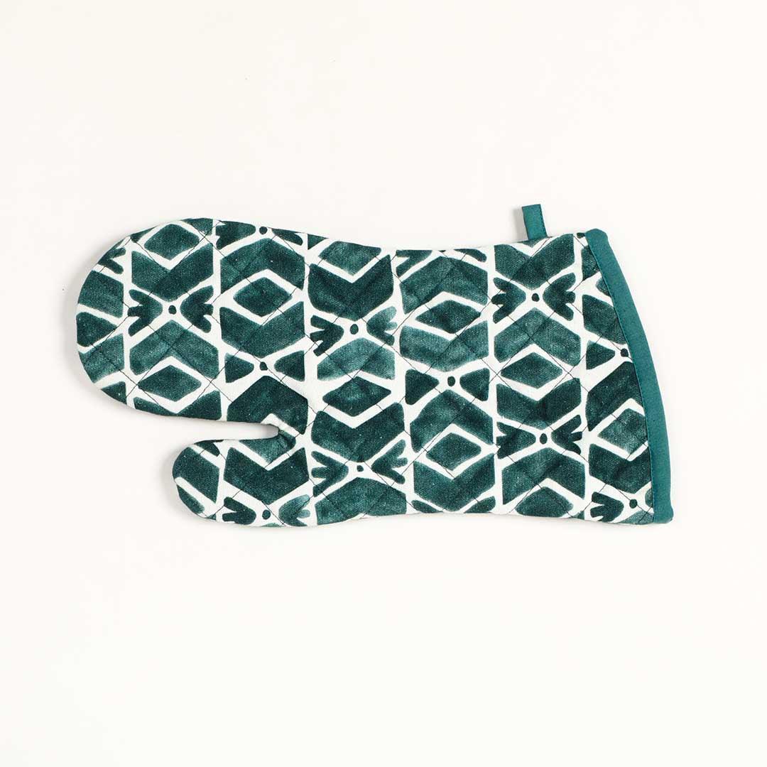 Buy Kitchen Gloves - Geo Teal Blue & White Mitten | Stylish Cotton Oven Glove For Kitchen by Home4U on IKIRU online store