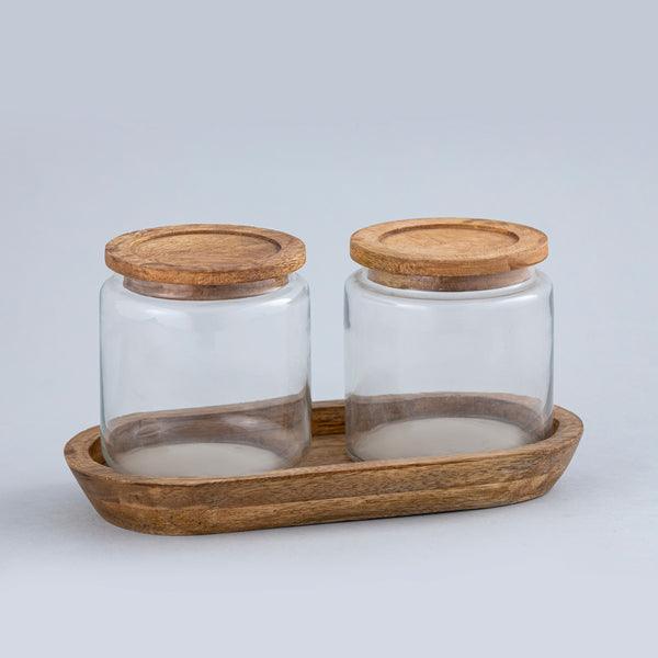 Buy Kitchen Storage & Containers - Natural Polished Glass & Wooden Canister | Food Storage Container For Kitchen Set of 3 by Indecrafts on IKIRU online store