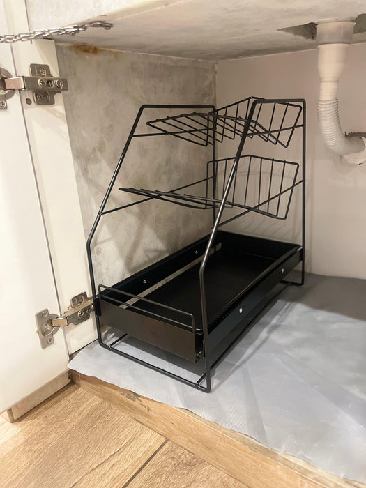 Buy Kitchen storage/organiser - Black & White Carbon Steel Under Sink Storage Organizer Rack Stand For Home & Kitchen by Arhat Organizers on IKIRU online store