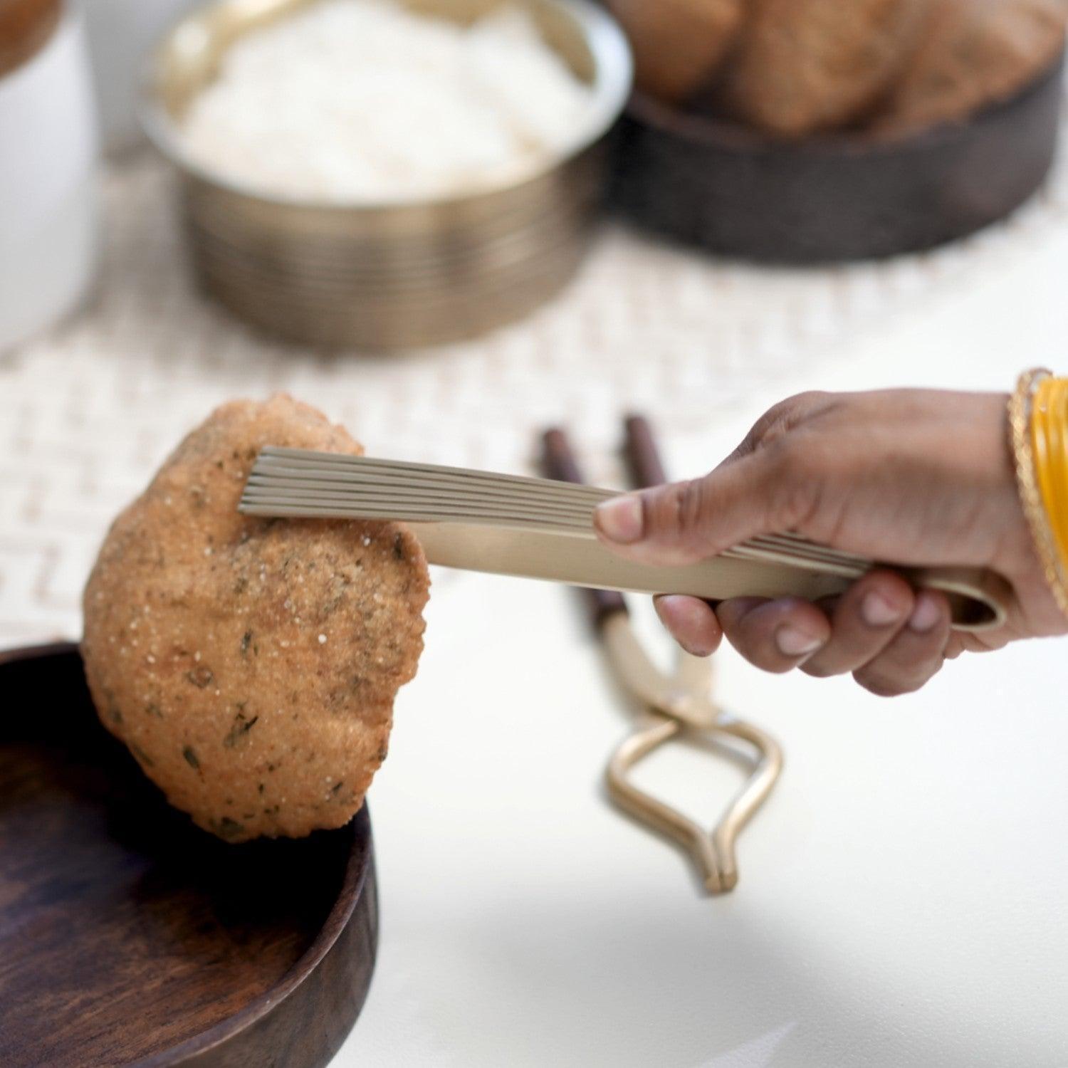 Buy Kitchen Utilities - Barmer Brass Finish Chimta & Pakkad Sansi | Golden Tong Set Of 2 For Kitchen by Courtyard on IKIRU online store