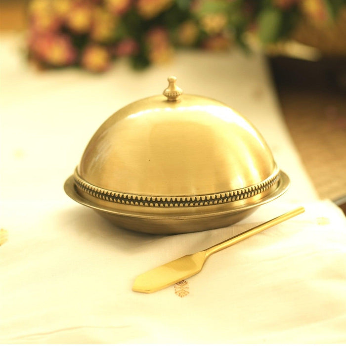 Buy Kitchen Utilities - Barmer Butter Dish With Glass Liner & Brass Spreader by Courtyard on IKIRU online store