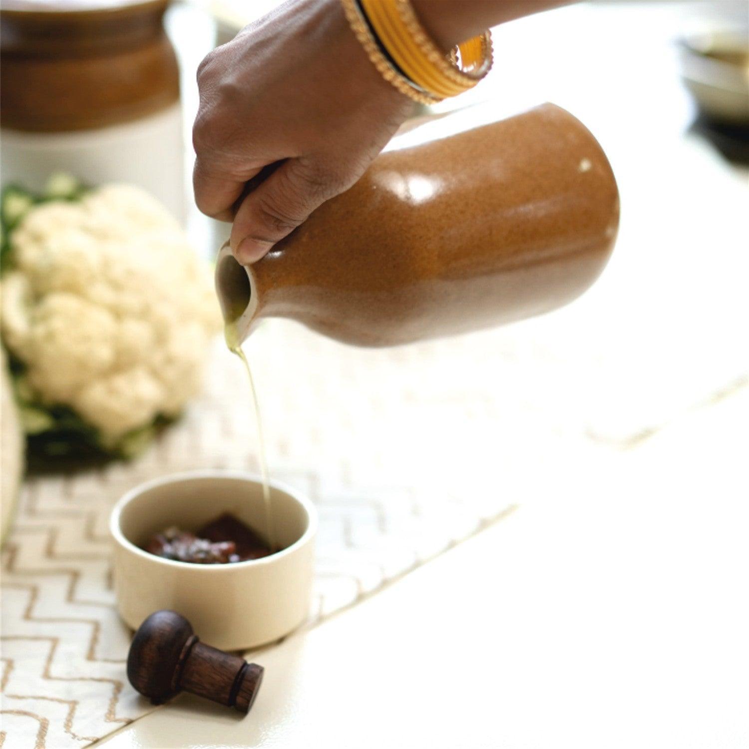Buy Kitchen Utilities - Barmer Luxurious Ceramic Oil Storage Bottle With Wooden Cap | Kitchen Essentials For Home & Restaurant by Courtyard on IKIRU online store