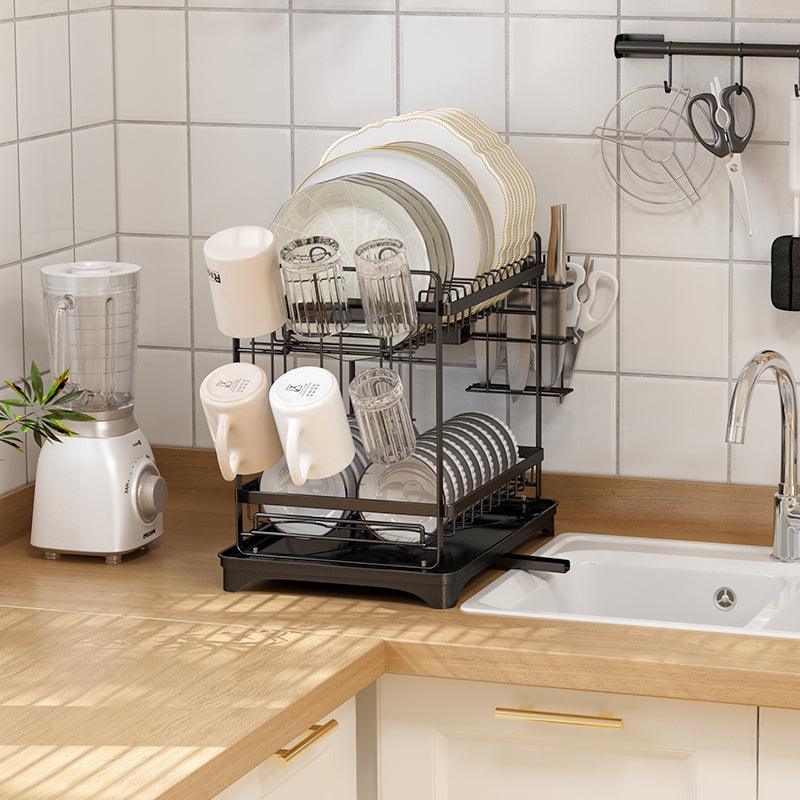 Carbon Steel Double Layer Dish Rack Stand Utensils Holder