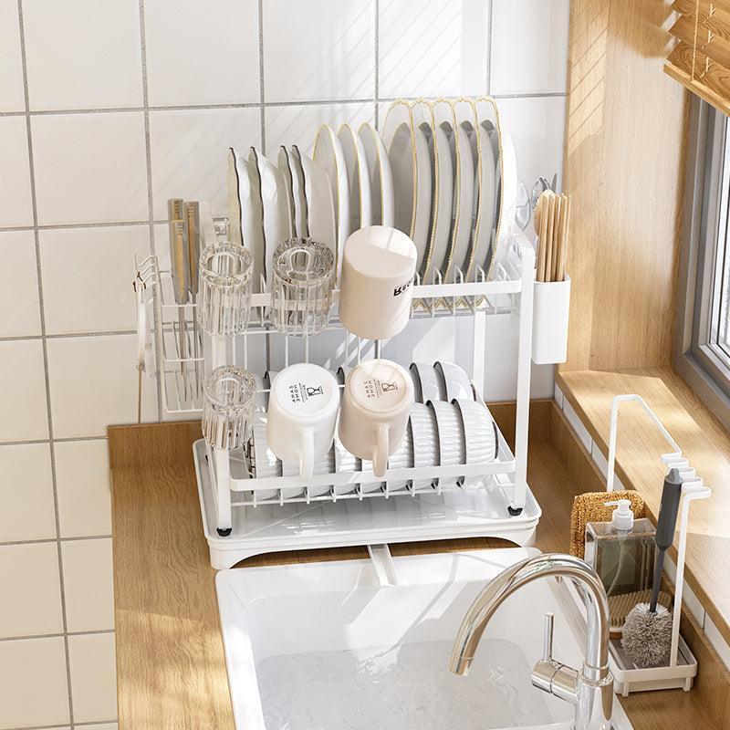 Carbon Steel Double Layer Dish Rack Stand Utensils Holder