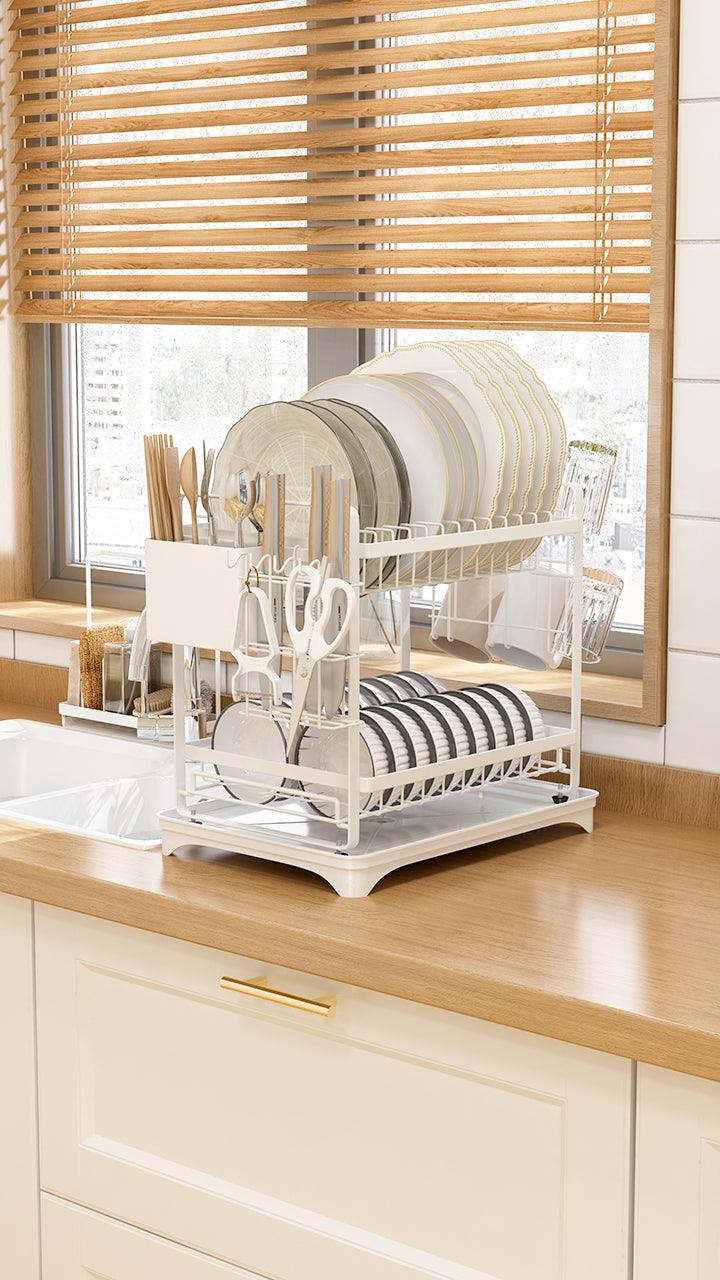 Carbon Steel Double Layer Dish Rack Stand Utensils Holder