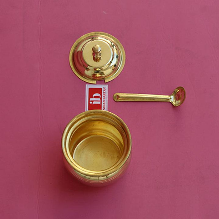 Buy Kitchen Utilities - Golden Brass Ghee Pot With Lid & Spoon | Storage Utensils For Kitchen by Indian Bartan on IKIRU online store