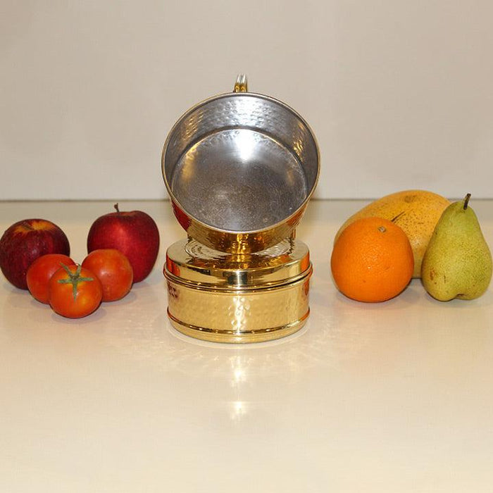 Buy Kitchen Utilities - Golden Pure Brass Tiffin Box With Hammered Design For Office School & Travelling by Indian Bartan on IKIRU online store