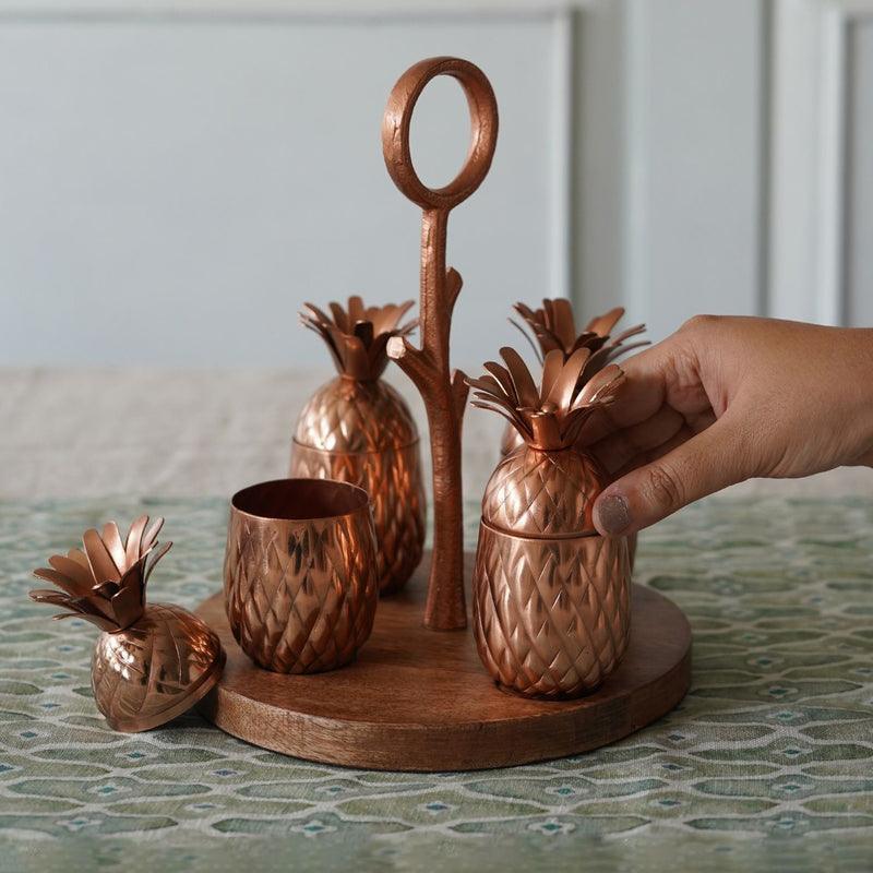 Buy Kitchen Utilities - Pineapple Shaped Jars With Spoons & Wooden Tray | Unique Mukhwas Set For Dining Table & Home by Manor House on IKIRU online store