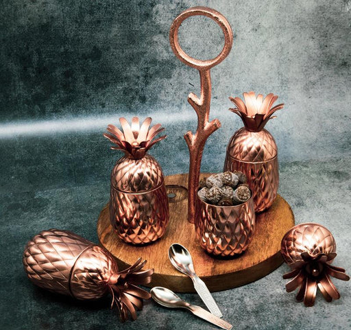 Buy Kitchen Utilities - Pineapple Shaped Jars With Spoons & Wooden Tray | Unique Mukhwas Set For Dining Table & Home by Manor House on IKIRU online store