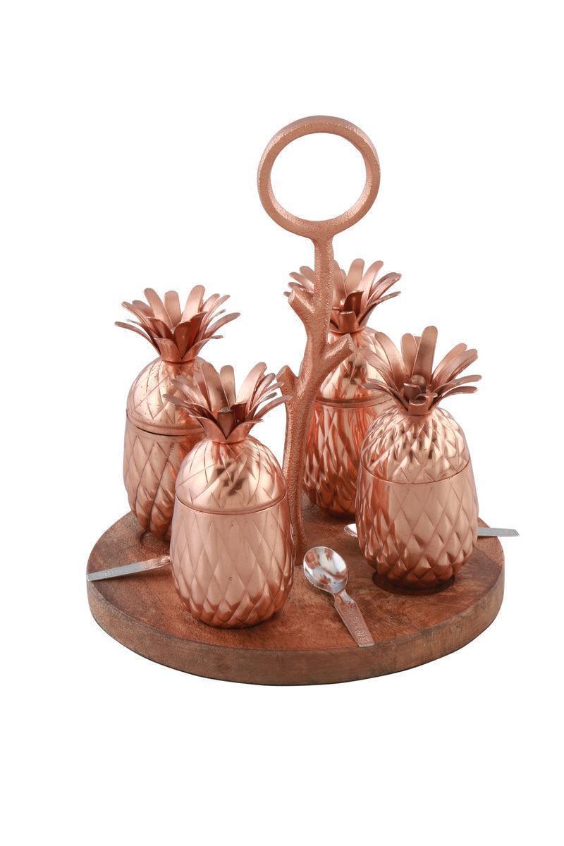 Buy Kitchen Utilities - Pineapple Shaped Jars With Spoons & Wooden Tray | Unique Mukhwas Set For Dining Table & Home by Manor House on IKIRU online store