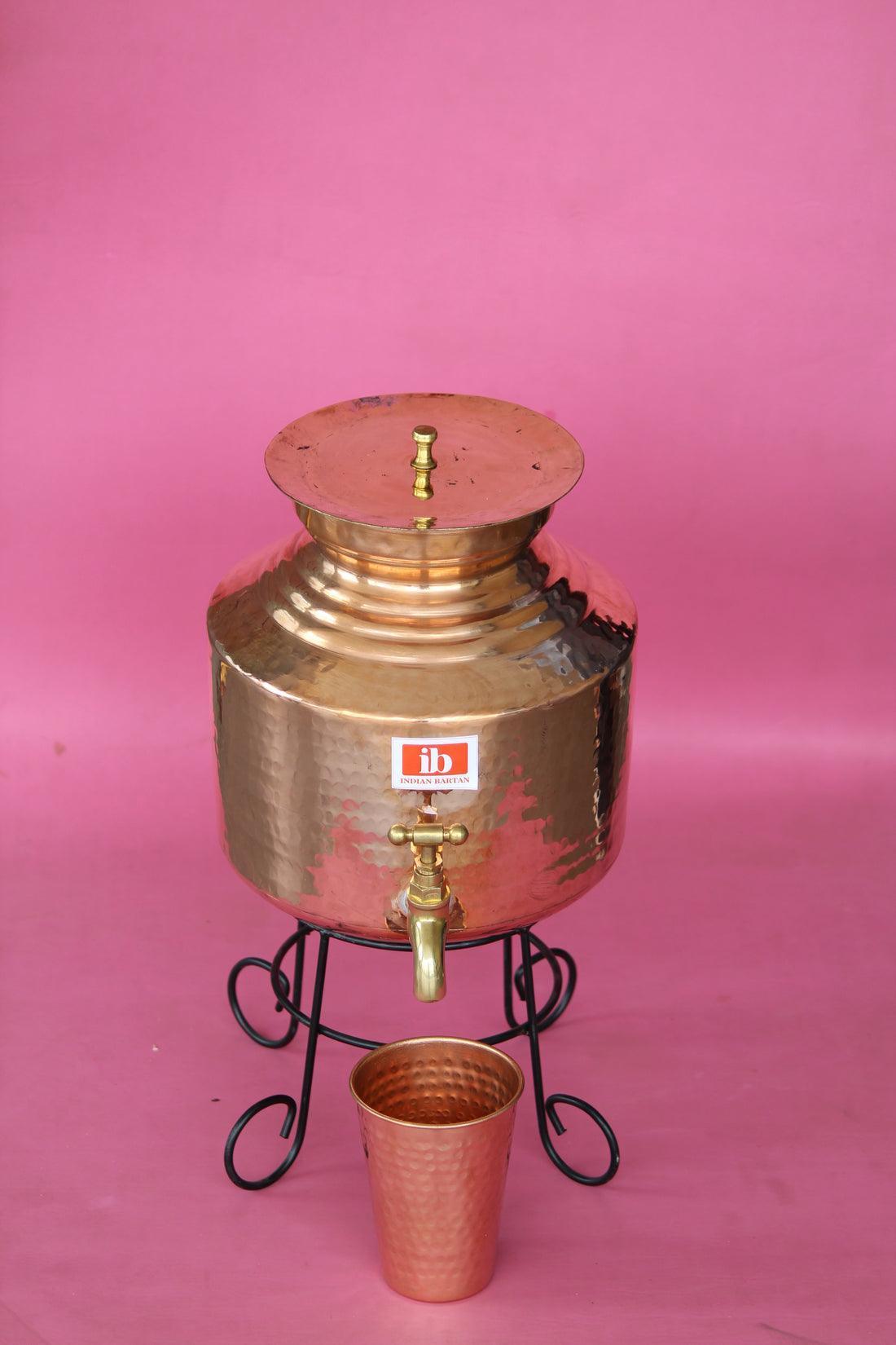Buy Kitchen Utilities - Traditional Copper Water Dispenser With Glass & Tap | Handa For Water by Indian Bartan on IKIRU online store