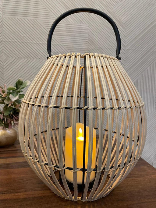 Buy Lantern - Aesthetic Oval Rattan Hanging Lantern | Natural & Black Tealight Candle Holder For Home Decor by Tesu on IKIRU online store