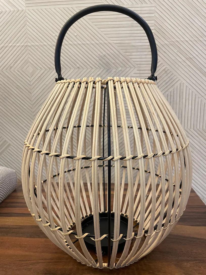 Buy Lantern - Aesthetic Oval Rattan Hanging Lantern | Natural & Black Tealight Candle Holder For Home Decor by Tesu on IKIRU online store