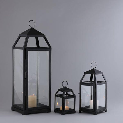 Buy Lantern - Black Metallic Hanging Lantern | Glass Finish Tealight Candle Holder Stand For Home & Christmas Decor Set Of 3 by Indecrafts on IKIRU online store