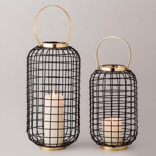 Buy Lantern - Golden Black Hanging Lantern | Cylindrical Metal Tealight Candle Holder For Home Decor Set Of 2 by Indecrafts on IKIRU online store
