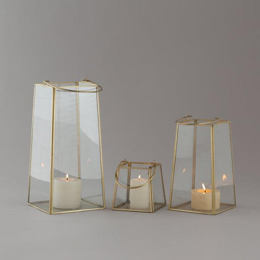Buy Lantern - Modern Brass Hanging Lantern Set Of 3 | Decorative Glass Finish Tealight Candle Holder For Home & Party Decor by Indecrafts on IKIRU online store