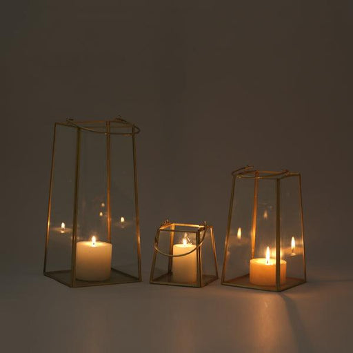 Buy Lantern - Modern Brass Hanging Lantern Set Of 3 | Decorative Glass Finish Tealight Candle Holder For Home & Party Decor by Indecrafts on IKIRU online store