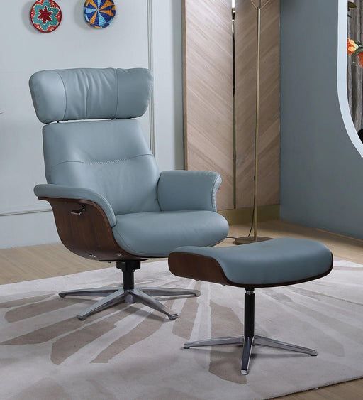 Buy Lounge Chair - Aland Imported Genuine Leather Lounge Chair with functional headrest In Mint Green Color With Foot Stool by Furnitech on IKIRU online store