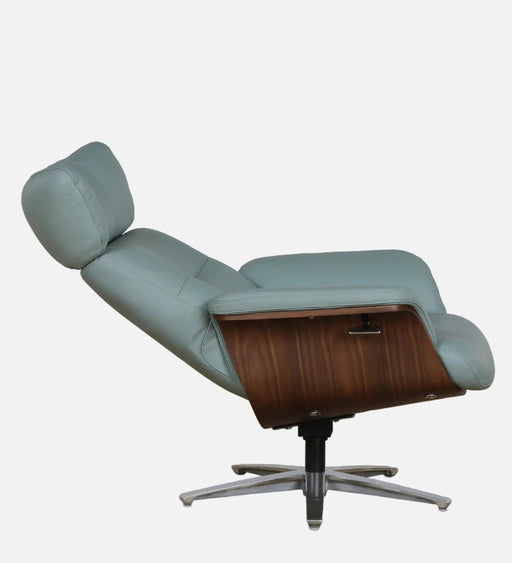 Buy Lounge Chair - Aland Imported Genuine Leather Lounge Chair with functional headrest In Mint Green Color With Foot Stool by Furnitech on IKIRU online store