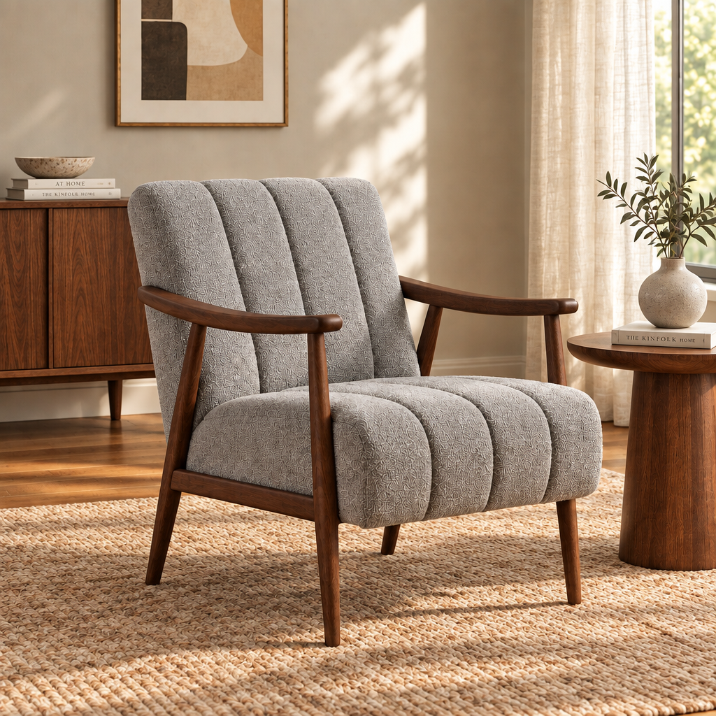 Arc Solid Teak Wood Arm Chair | Luxurious Wooden Chair for Living Room | Comfortable Cushion Chair