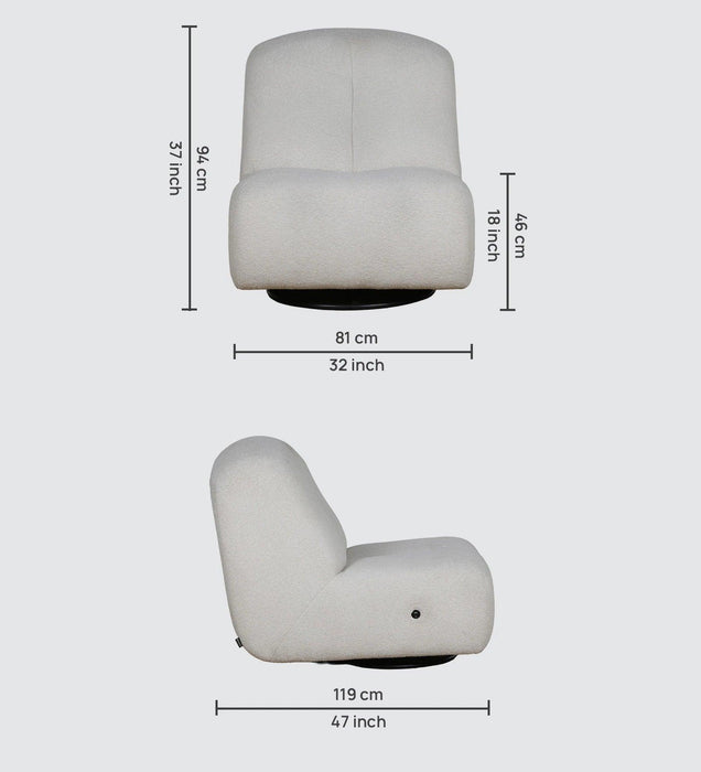 Buy Lounge Chair - Claudio 1 Seater Rocking & Revolving Boucle Finish fabric chair In White Color by Furnitech on IKIRU online store