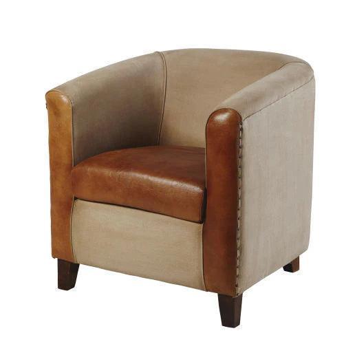 Buy Lounge Chair - Espano Leather Canvas Sofa by Home Glamour on IKIRU online store