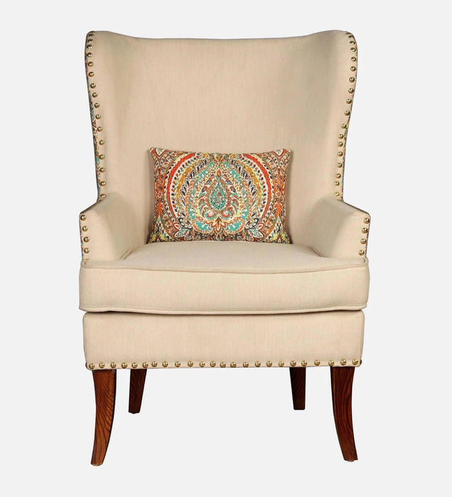 Buy Lounge Chair - Noel Beige Floral Printed Accent Chair For Balcony & Home | Living Room Seater With Wooden Legs by Furnitech on IKIRU online store