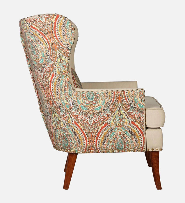 Buy Lounge Chair - Noel Beige Floral Printed Accent Chair For Balcony & Home | Living Room Seater With Wooden Legs by Furnitech on IKIRU online store