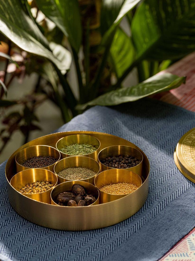 Buy Masala Box - Brass Spice Box With Lid | Golden Masala Daani For Kitchen & Home by Araana Home on IKIRU online store