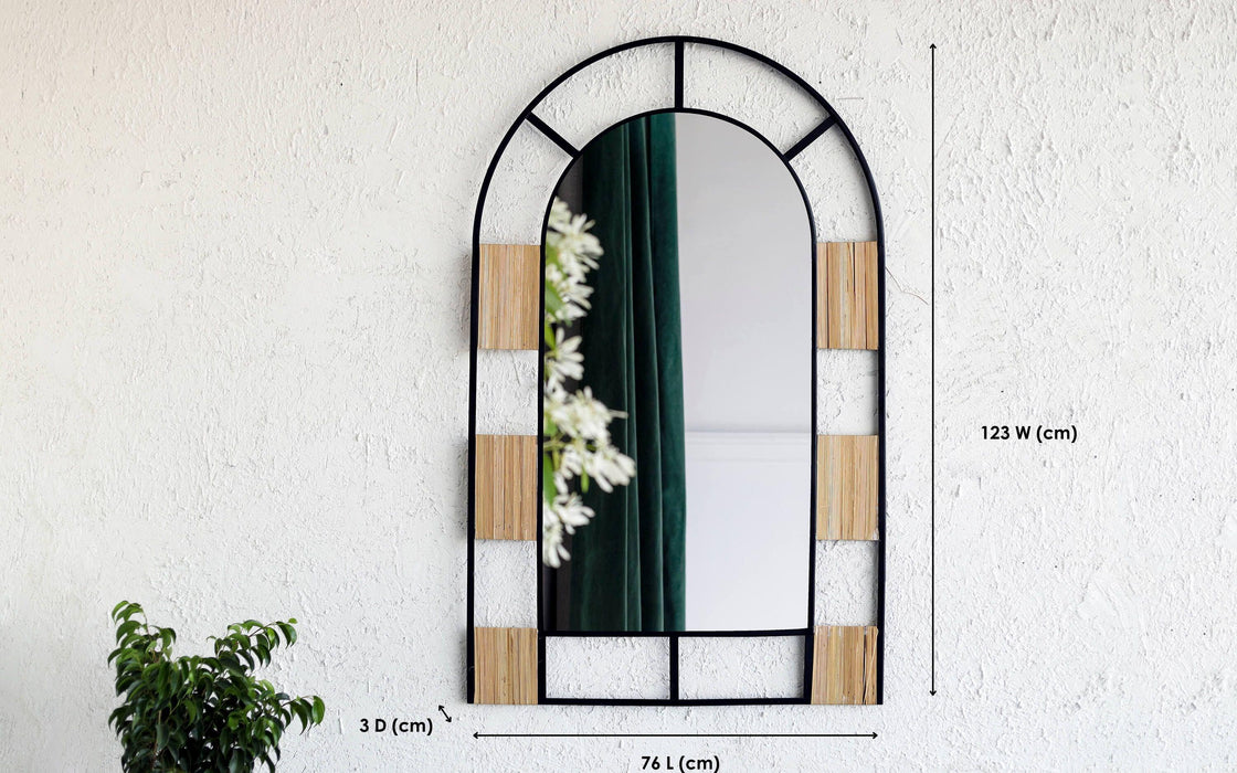 Buy Mirrors - Decorative Black Natural Cane Window Arch Wall Mirror For Bathroom & Bedroom by Orange Tree on IKIRU online store