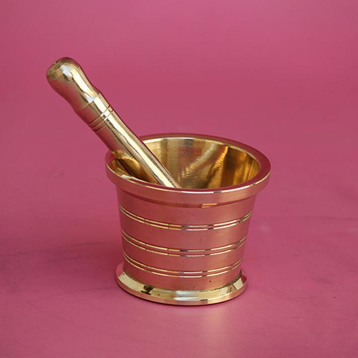 Buy Mortar & Pestle - Brass Mortar And Pestle | Traditional Golden Okhli & Moosal Set by Indian Bartan on IKIRU online store