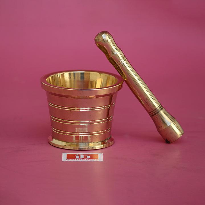 Buy Mortar & Pestle - Brass Mortar And Pestle | Traditional Golden Okhli & Moosal Set by Indian Bartan on IKIRU online store