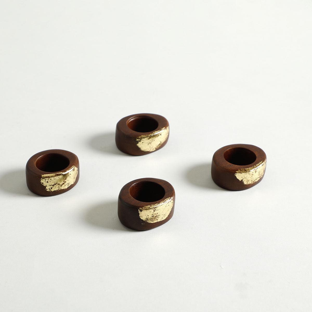 Buy Napkin Rings - Brown & Gold Wooden Tadeo Napkin Ring Set Of 4 For Home Decor by Home4U on IKIRU online store