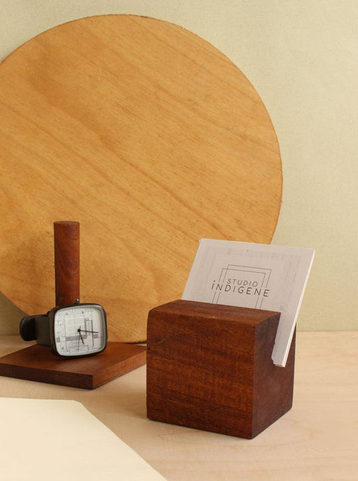 Buy Office desk accessories - Slit Wooden Cube Card Holder Stand For Office Desk & Table by Studio Indigene on IKIRU online store