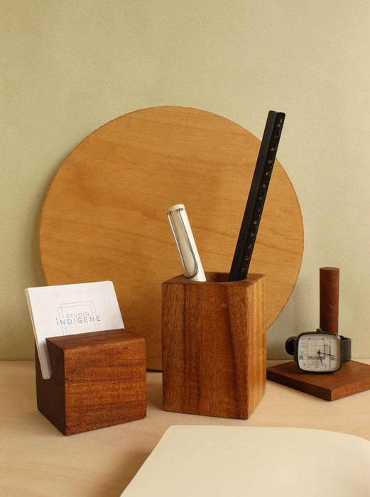 Buy Office desk accessories - Slit Wooden Cube Card Holder Stand For Office Desk & Table by Studio Indigene on IKIRU online store