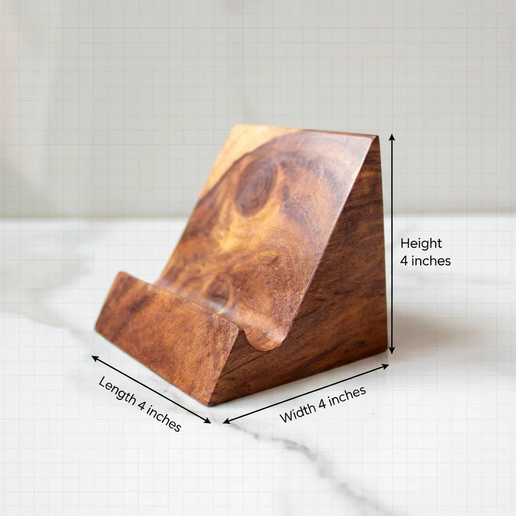 Slope Wooden Mobile Stand & Card Holder | Rosewood Desk Organizer for Office & Home