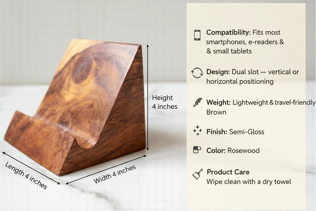 Slope Wooden Mobile Stand & Card Holder | Rosewood Desk Organizer for Office & Home