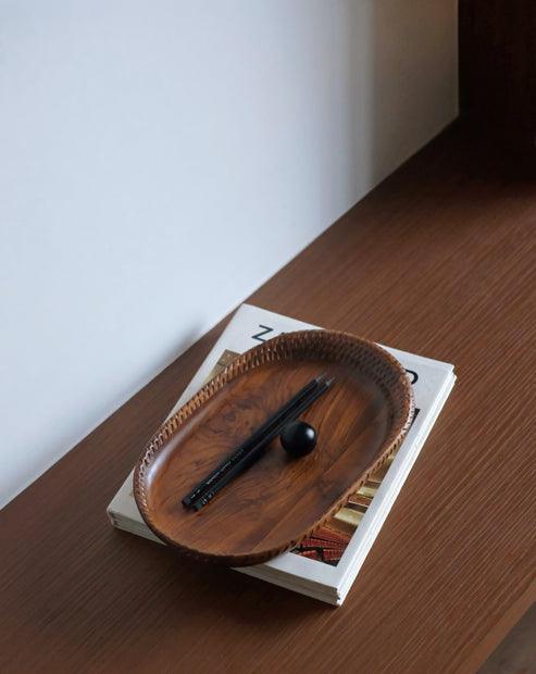 Buy Organizer - Crvd Tray For Serving | Brown Wooden Platter by Studio Indigene on IKIRU online store